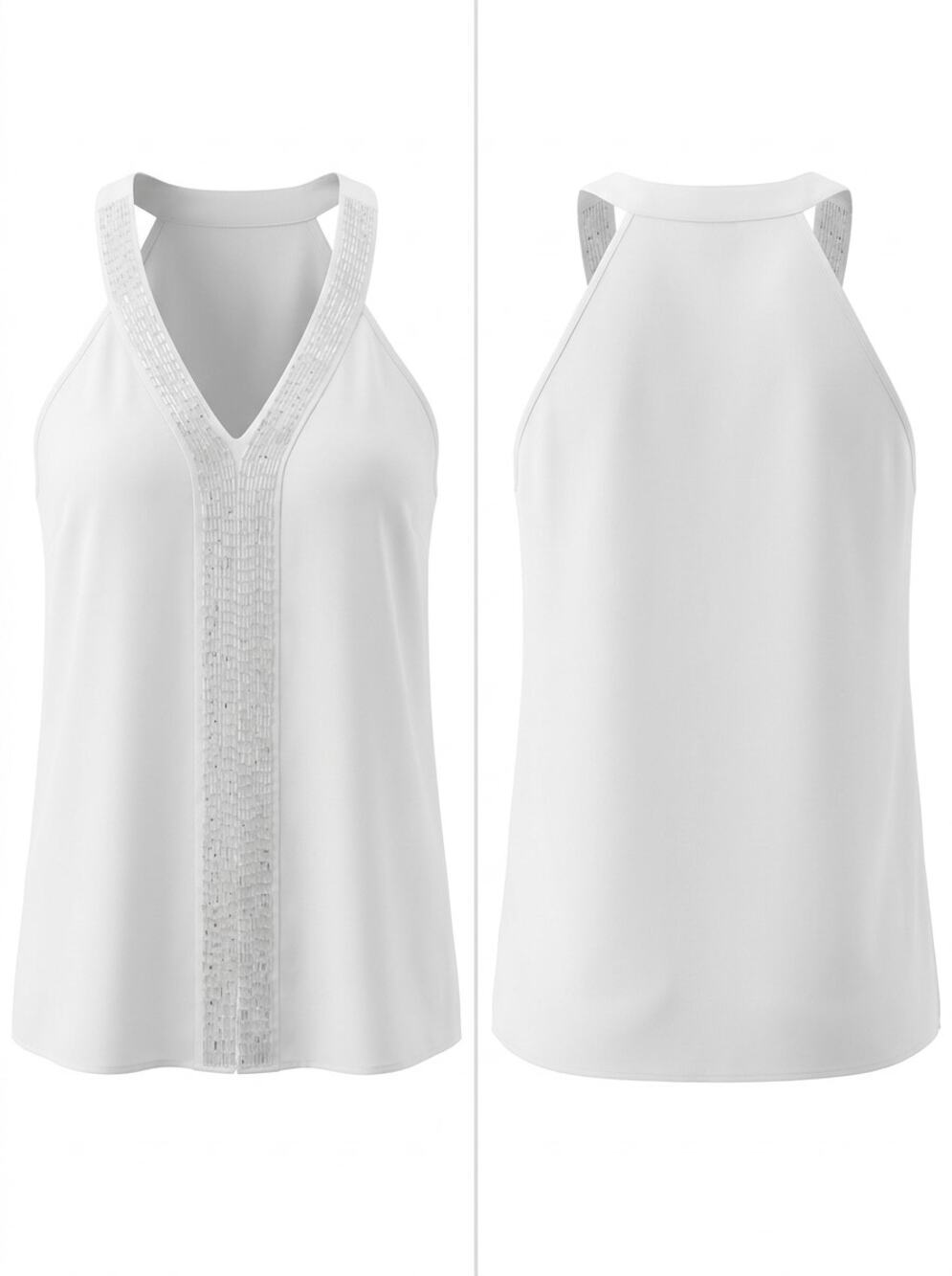 INC International Concepts Beaded V-Neck Halter Tank Top Women Size 10